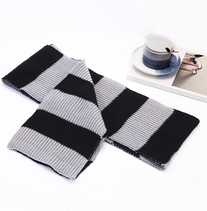 Chunky Knitted Striped Scarf for Men - Chris-Black/Grey-State of Style