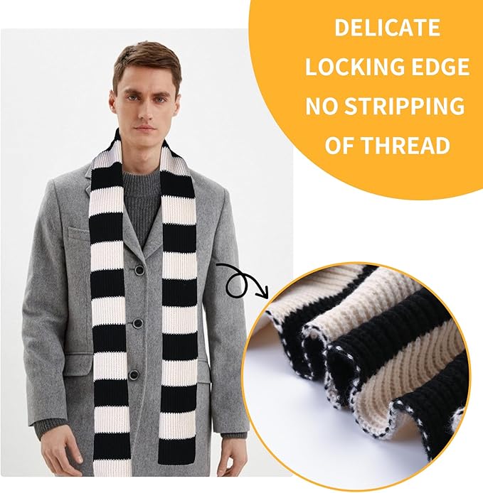 Chunky Knitted Striped Scarf for Men - Chris-Black/Grey-State of Style