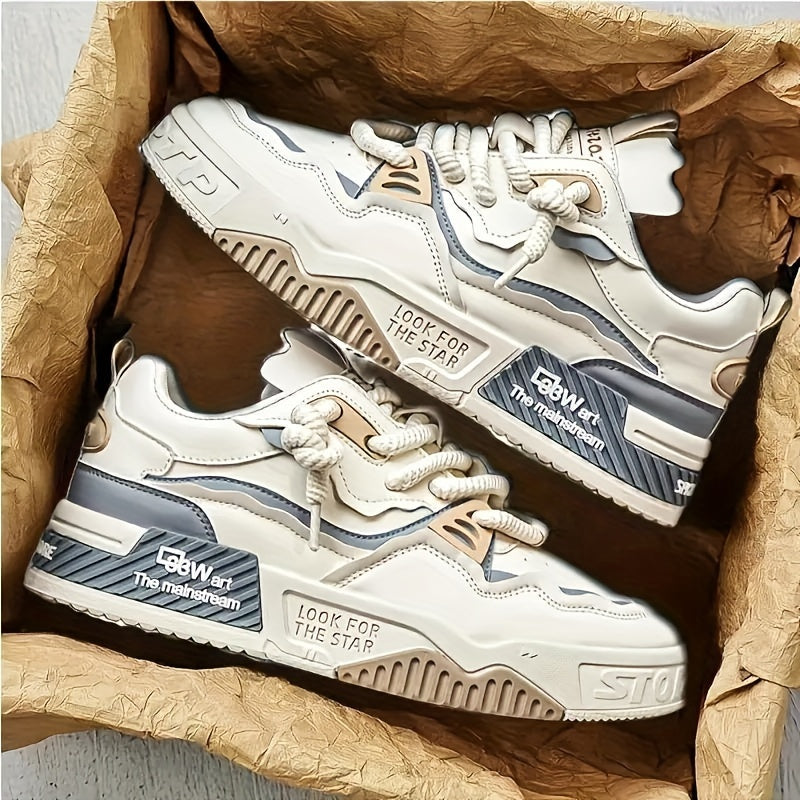 Chunky men's streetwear sneaker with tread sole & comfort padding - Cairo-Beige-5-State of Style