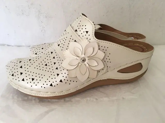 Clara - Orthopedische Cognac Klompen-Wit-35-State of Style