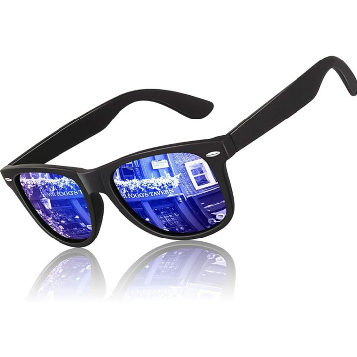 Classic 80's Retro Polarised Sunglasses - Jamie-Matte black frame | Dark blue mirror lens-State of Style