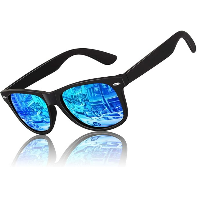 Classic 80's Retro Polarised Sunglasses - Jamie-Matte black frame | Ice blue mirror lenses-State of Style