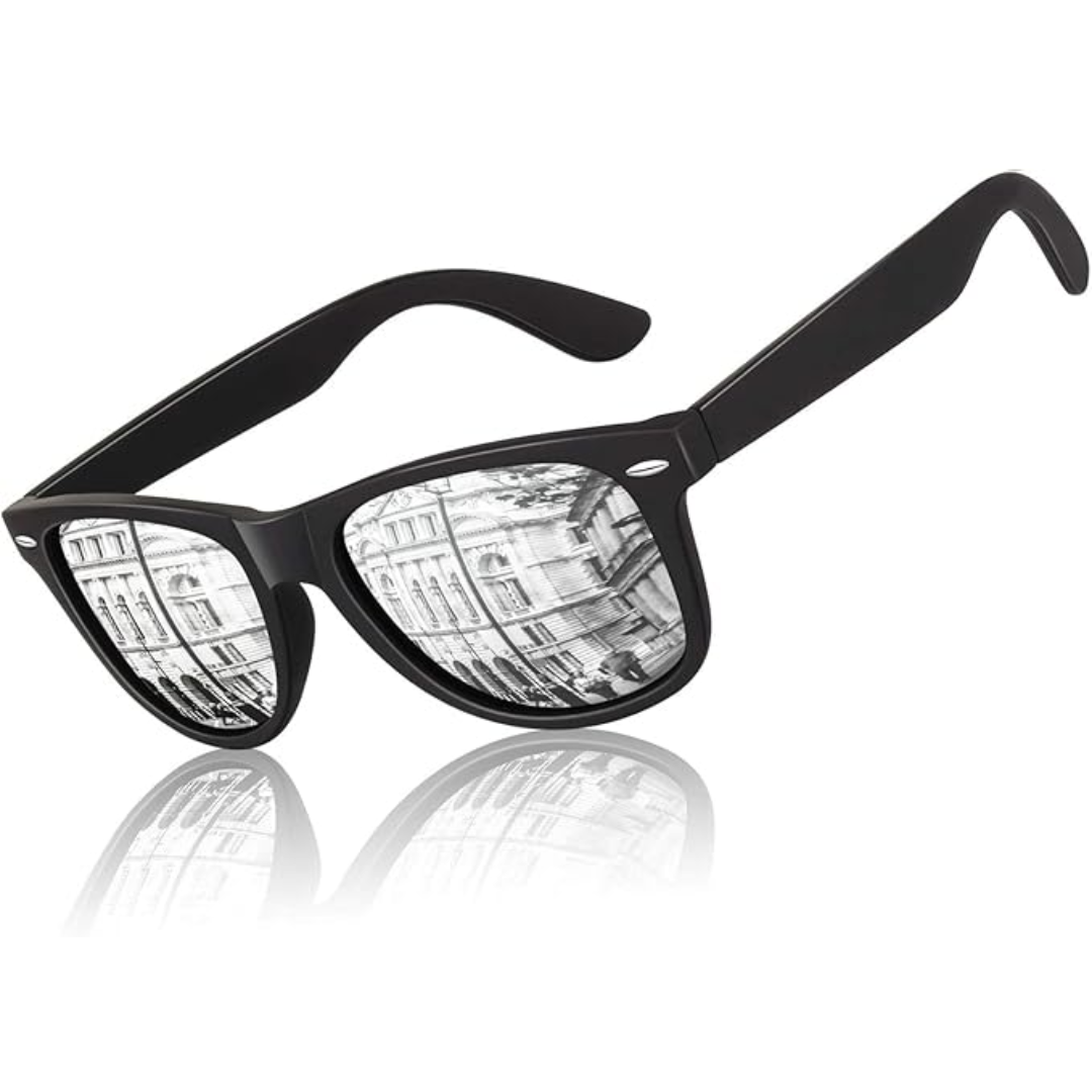 Classic 80's Retro Polarised Sunglasses - Jamie-Matte black frame | Silver mirror lenses-State of Style