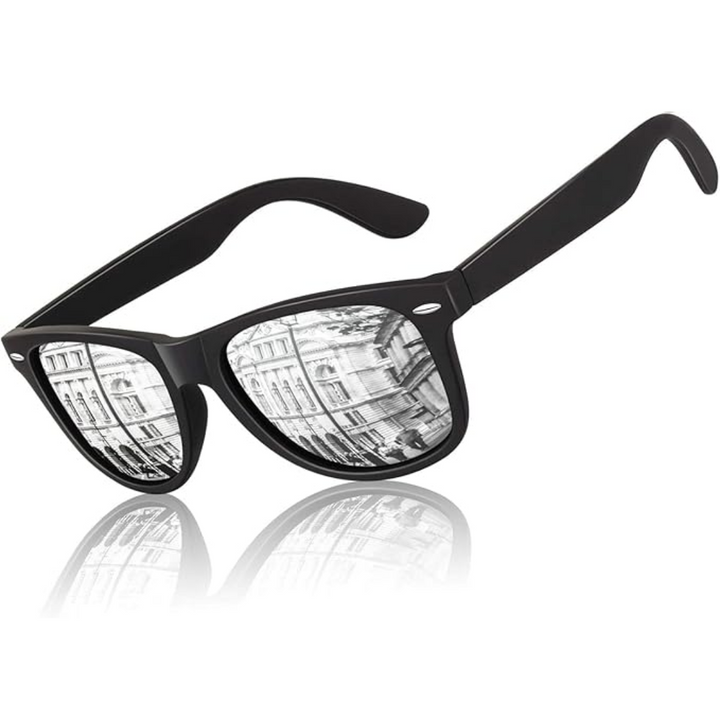 Classic 80's Retro Polarised Sunglasses - Jamie-Matte black frame | Silver mirror lenses-State of Style