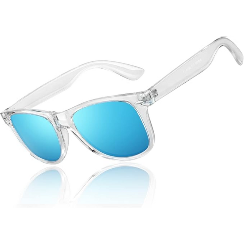 Classic 80's Retro Polarised Sunglasses - Jamie-Transparent frame | Revo Ice Blue lens-State of Style
