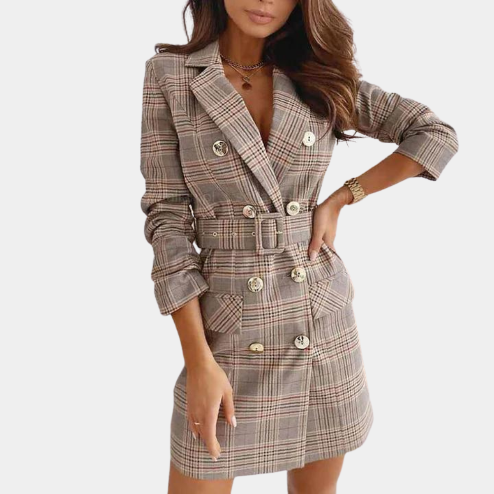 Classic Blazer Dress for a Professional Look - Claire-Beige-S-State of Style