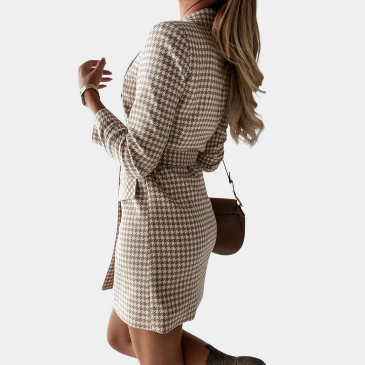 Classic Blazer Dress for a Professional Look - Claire-Khaki-S-State of Style