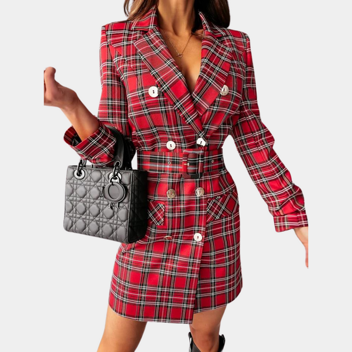 Classic Blazer Dress for a Professional Look - Claire-Red-S-State of Style