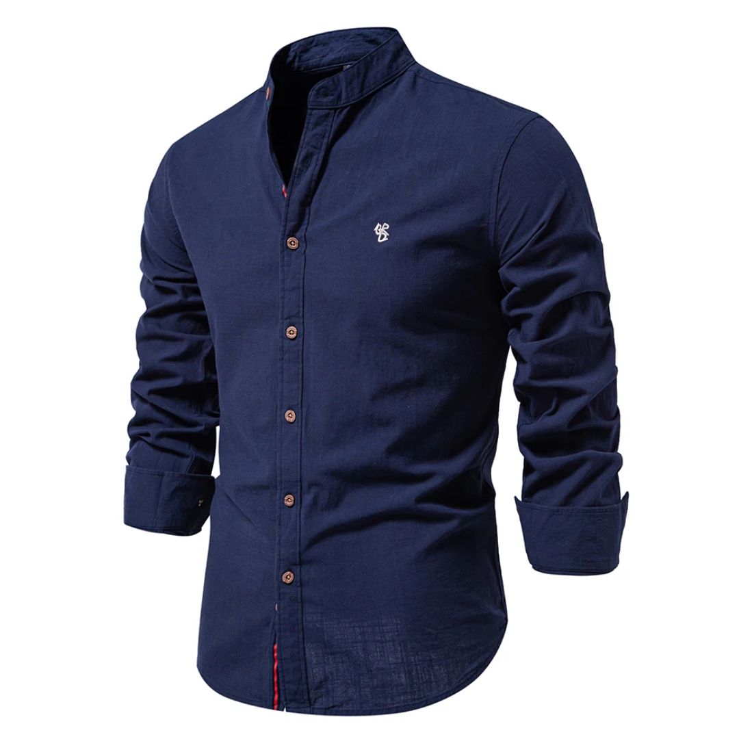 Classic Cotton Shirt Jacob – Timeless Lapel Collar Design-Navy Blue-S-State of Style