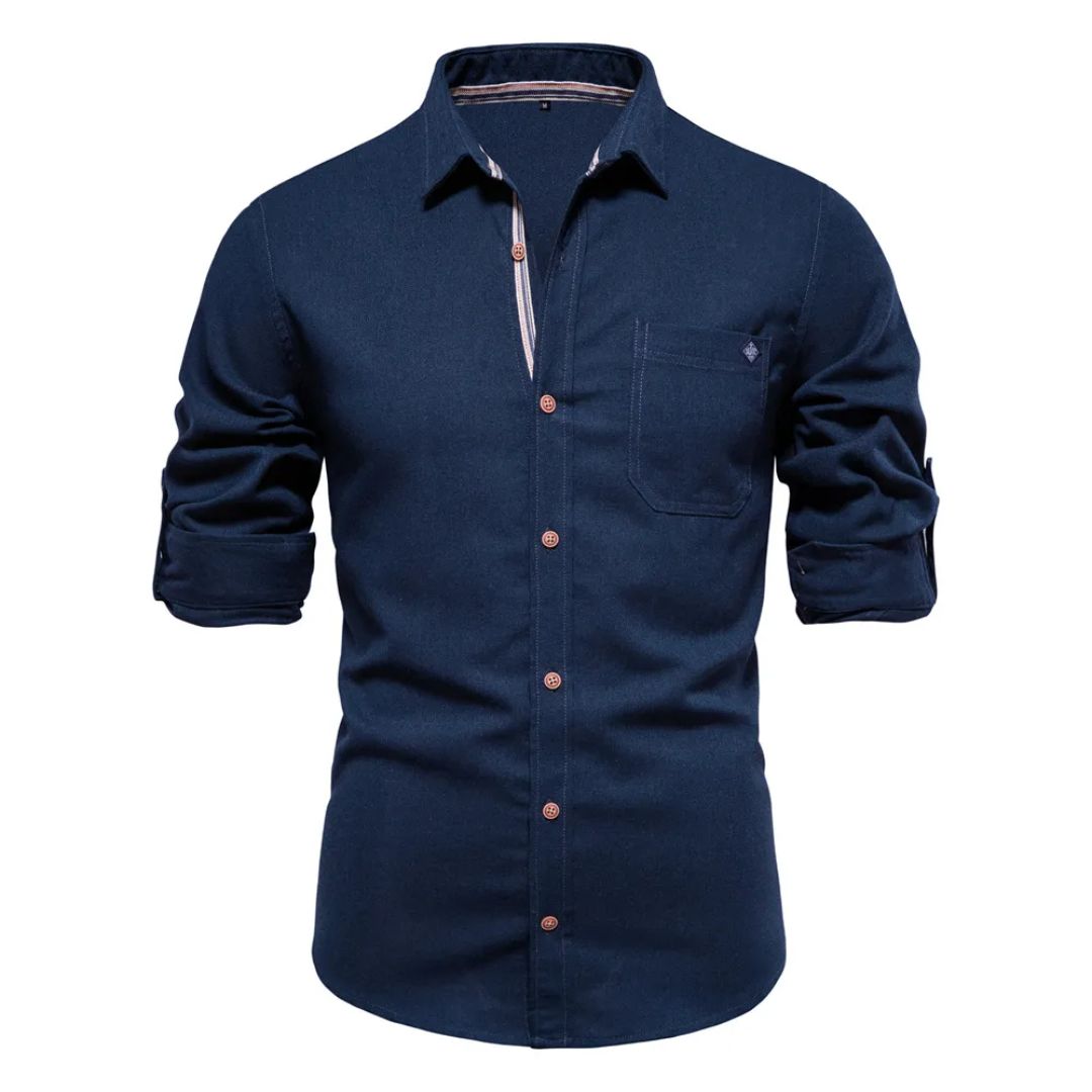Classic Cotton Shirt Lorenzo – Long-Sleeve & Timeless Style-Navy Blue-S-State of Style