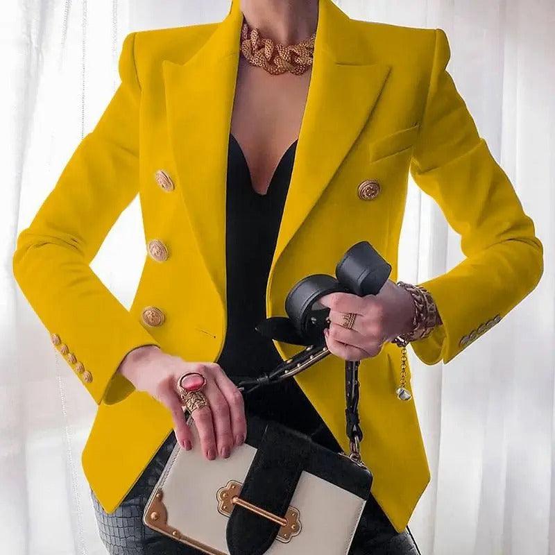 Classic Double-Breasted Women's Blazer - Amara-Yellow-XS-State of Style