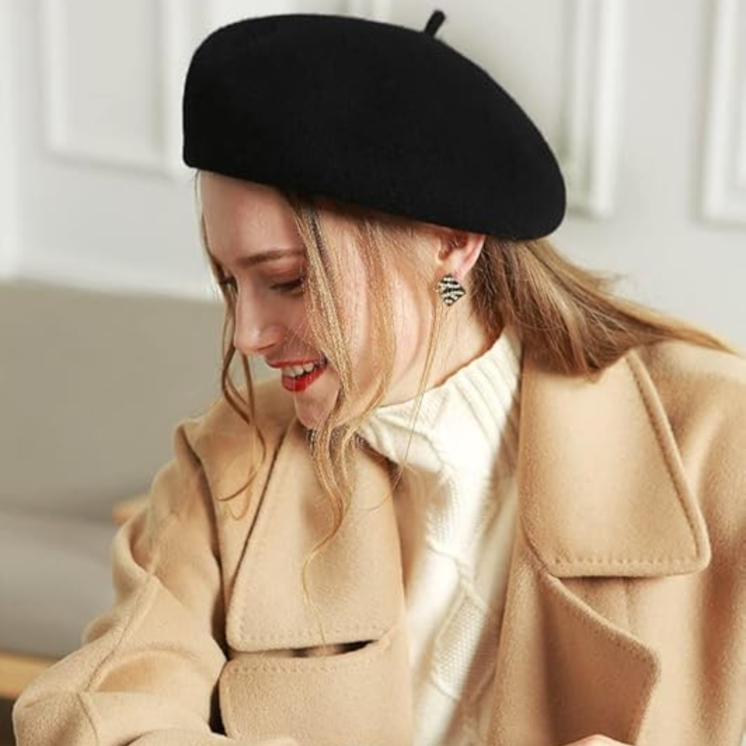 Classic French Wool Beret – Evelyne-Black-State of Style