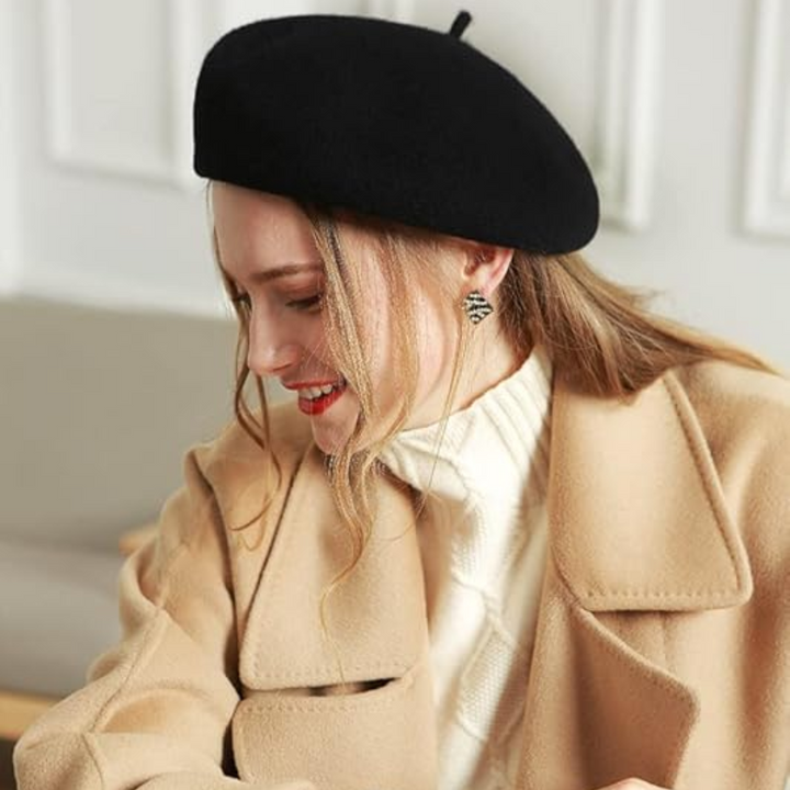 Classic French Wool Beret – Evelyne-Black-State of Style