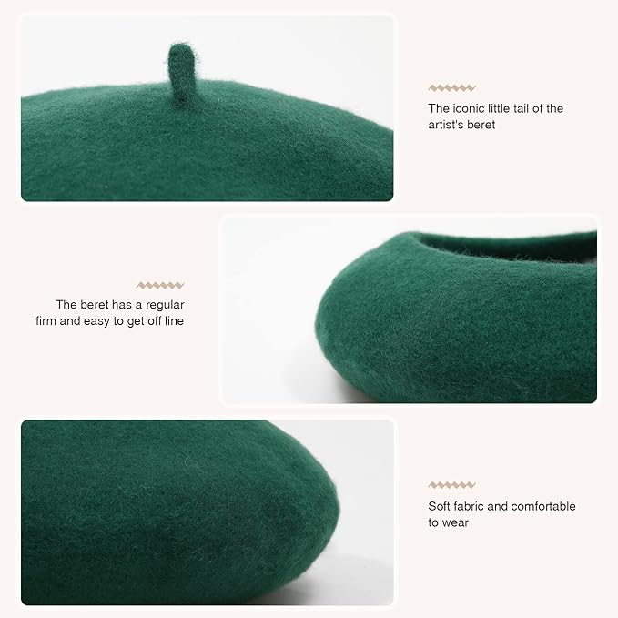 Classic French Wool Beret – Evelyne-Dark green-State of Style