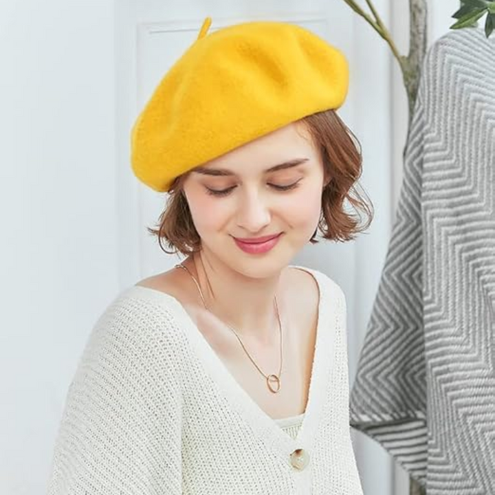Classic French Wool Beret – Evelyne-Yellow-State of Style