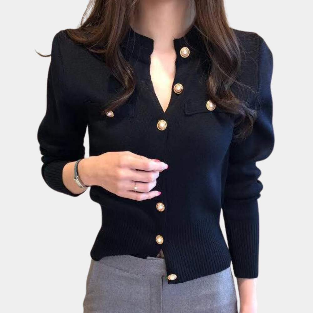 Classic Knitted Women's Cardigan with Button Closure - Eloise-Black-State of Style