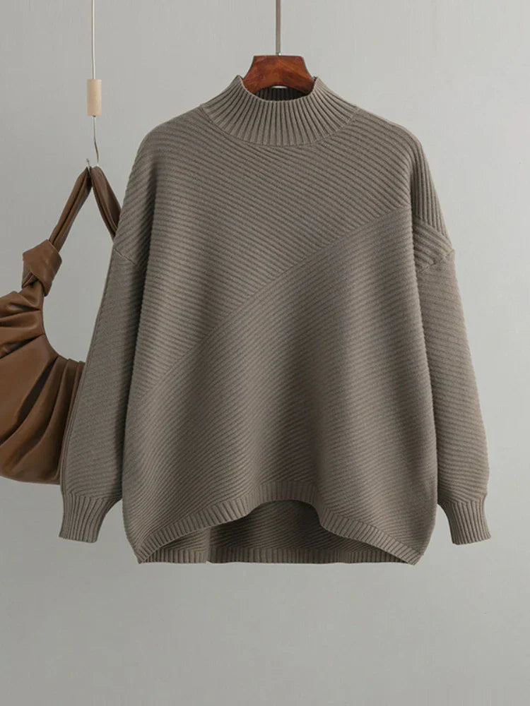 Classic Knitted Women's Sweater - Evelina-Light Brown-State of Style