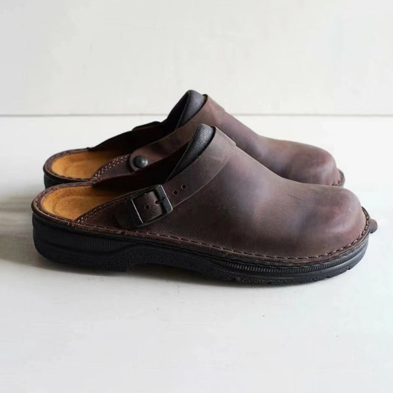 Classic Leather Men's Slippers - Victor-Dark Brown-7-State of Style