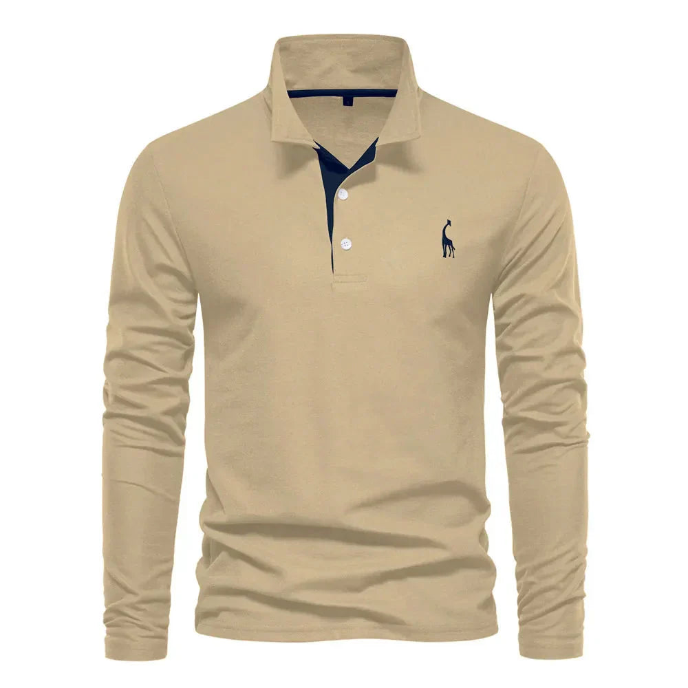 Classic Men's Long Sleeve Polo Shirt - Felix-Khaki-S-State of Style