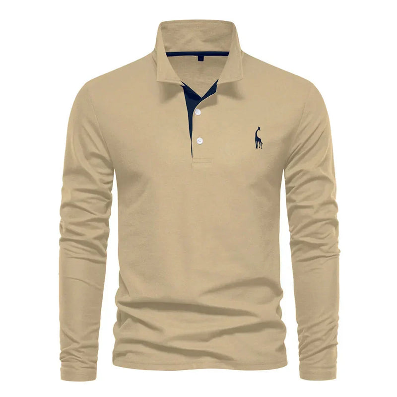 Classic Men's Long Sleeve Polo Shirt - Felix-Khaki-S-State of Style