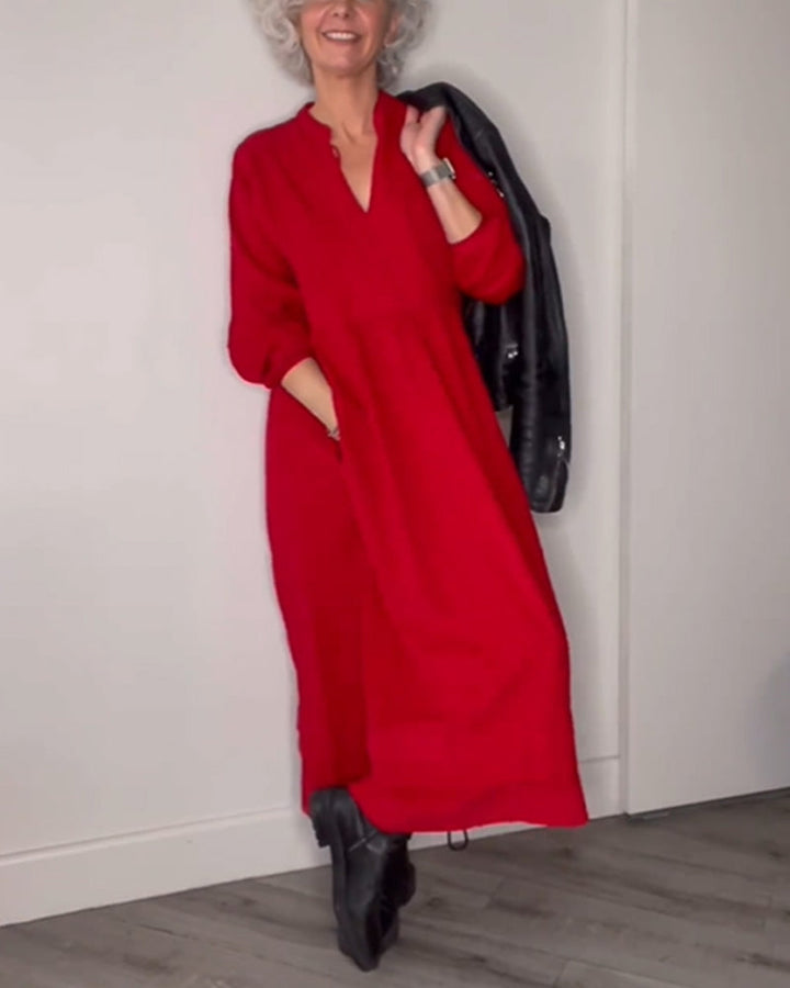 Classic Midi Dress with V-Neck - Eleanor-S-State of Style