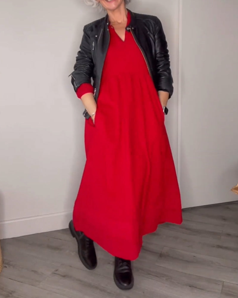 Classic Midi Dress with V-Neck - Eleanor-S-State of Style
