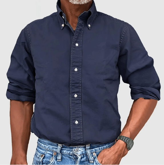 Classic Shirt with Long Sleeves - Damien-Dark blue-S-State of Style
