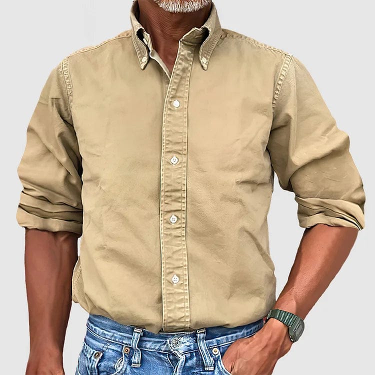 Classic Shirt with Long Sleeves - Damien-Khaki-S-State of Style