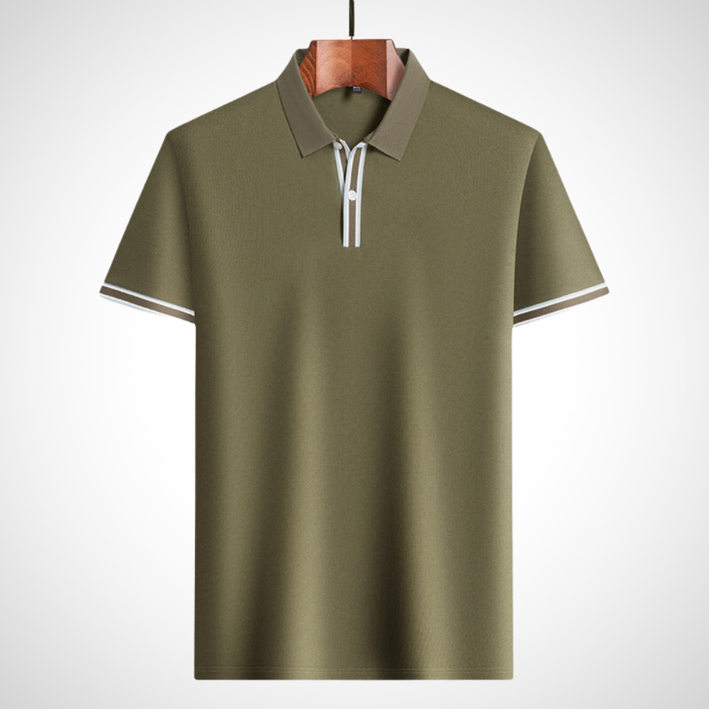 Classic short-sleeve polo shirt with contrast details – Fabian-Green-S-State of Style