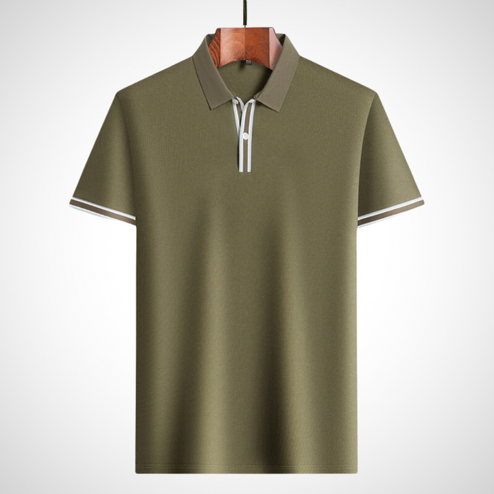 Classic short-sleeve polo shirt with contrast details – Fabian-Green-S-State of Style