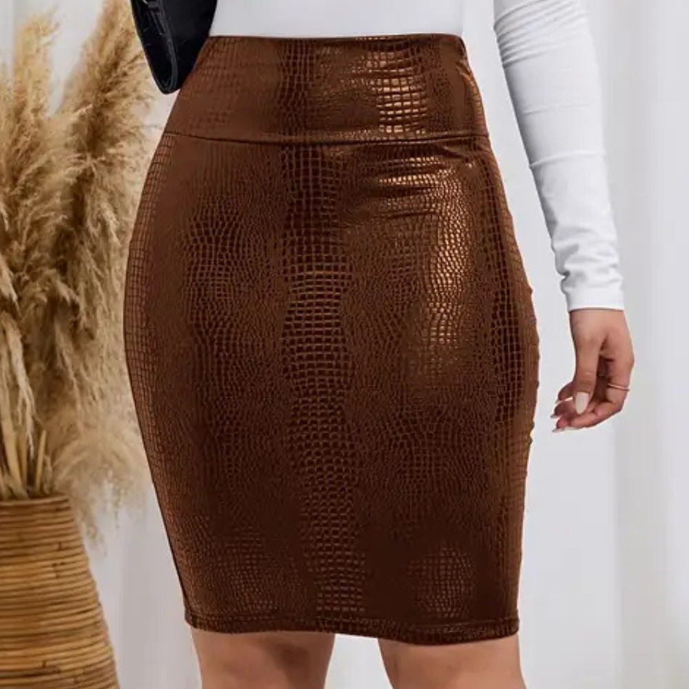 Classic Skirt with Crocodile Print – Odette-Brown-XS-State of Style