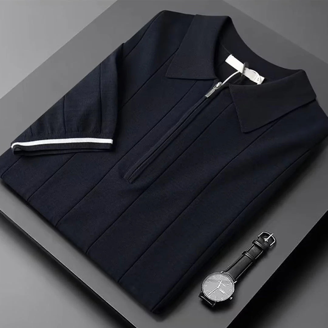 Classic Striped Polo | Textured Comfort-Black-S-State of Style