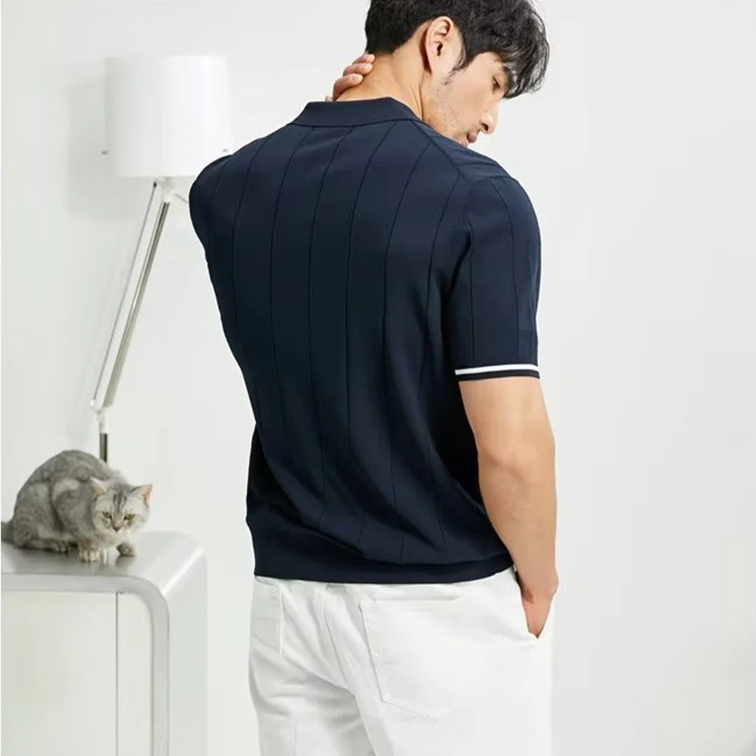 Classic Striped Polo | Textured Comfort-Black-S-State of Style