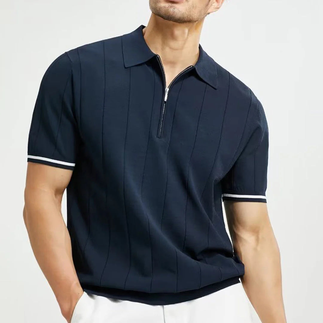 Classic Striped Polo | Textured Comfort-Black-S-State of Style