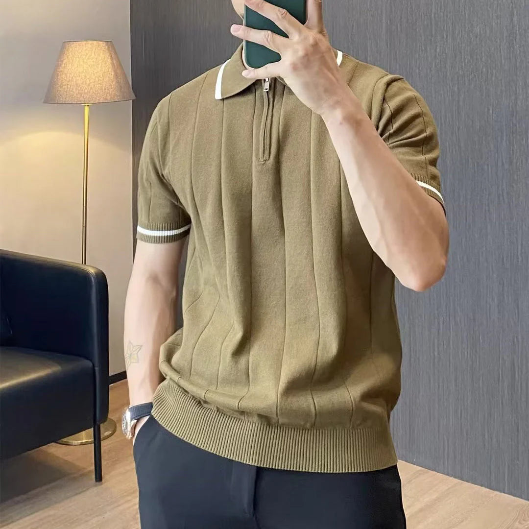 Classic Striped Polo | Textured Comfort-Green-S-State of Style