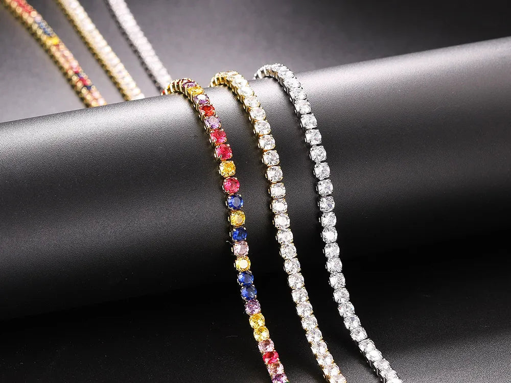 Classic Tennis Necklace with Shimmering Rhinestones-Gold 3mm-Kettenlänge 33cm-State of Style