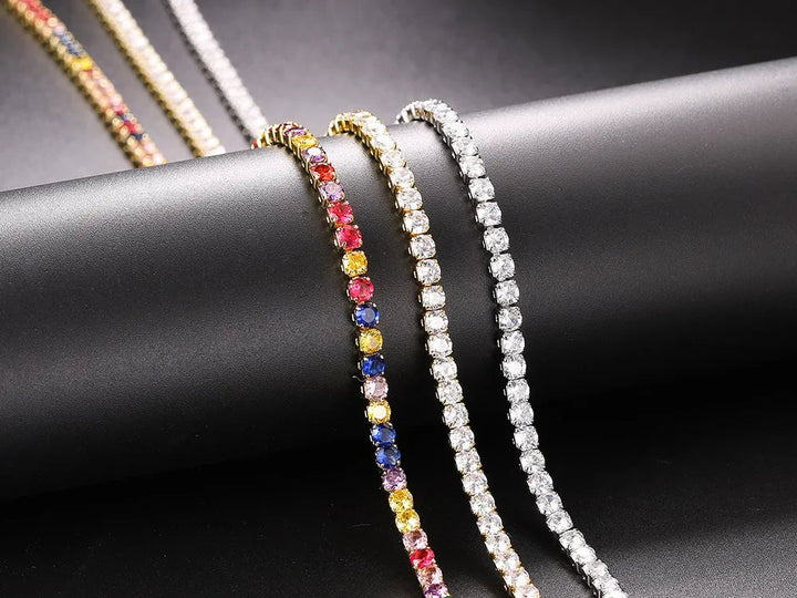 Classic Tennis Necklace with Shimmering Rhinestones-Gold 3mm-Kettenlänge 33cm-State of Style