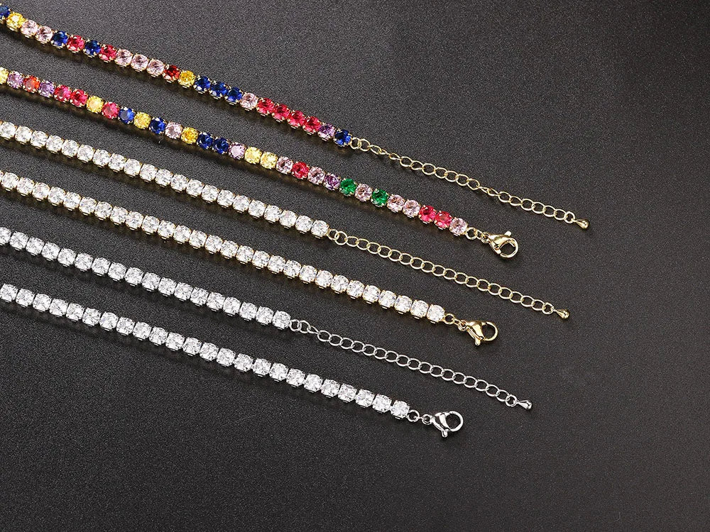 Classic Tennis Necklace with Shimmering Rhinestones-Gold 3mm-Kettenlänge 33cm-State of Style