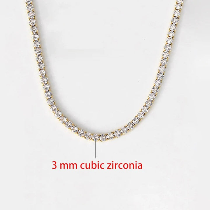 Classic Tennis Necklace with Shimmering Rhinestones-Gold 3mm-Kettenlänge 33cm-State of Style