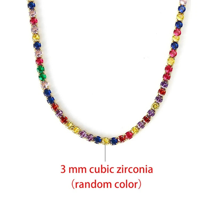 Classic Tennis Necklace with Shimmering Rhinestones-Rainbow 3mm-Kettenlänge 33cm-State of Style