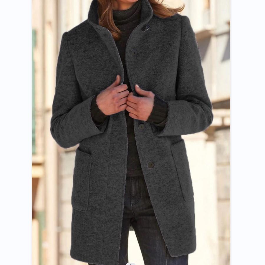 Classic Wool Women's Coat with Retro Button Closure - Amanda-Black-S-State of Style