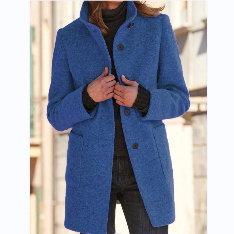 Classic Wool Women's Coat with Retro Button Closure - Amanda-Dark Blue-S-State of Style
