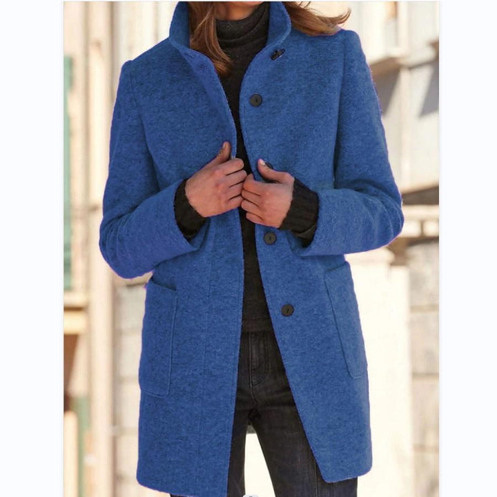 Classic Wool Women's Coat with Retro Button Closure - Amanda-Dark Blue-S-State of Style