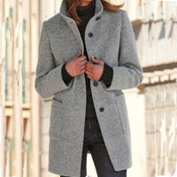 Classic Wool Women's Coat with Retro Button Closure - Amanda-Light Grey-S-State of Style