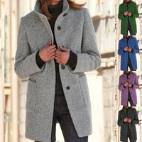 Classic Wool Women's Coat with Retro Button Closure - Amanda-Light Grey-S-State of Style