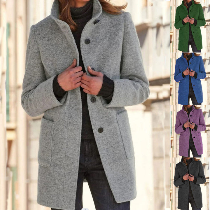 Classic Wool Women's Coat with Retro Button Closure - Amanda-Light Grey-S-State of Style