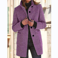 Classic Wool Women's Coat with Retro Button Closure - Amanda-Light Purple-S-State of Style