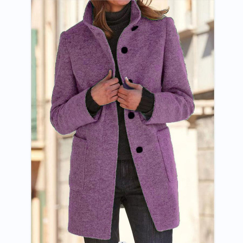 Classic Wool Women's Coat with Retro Button Closure - Amanda-Light Purple-S-State of Style