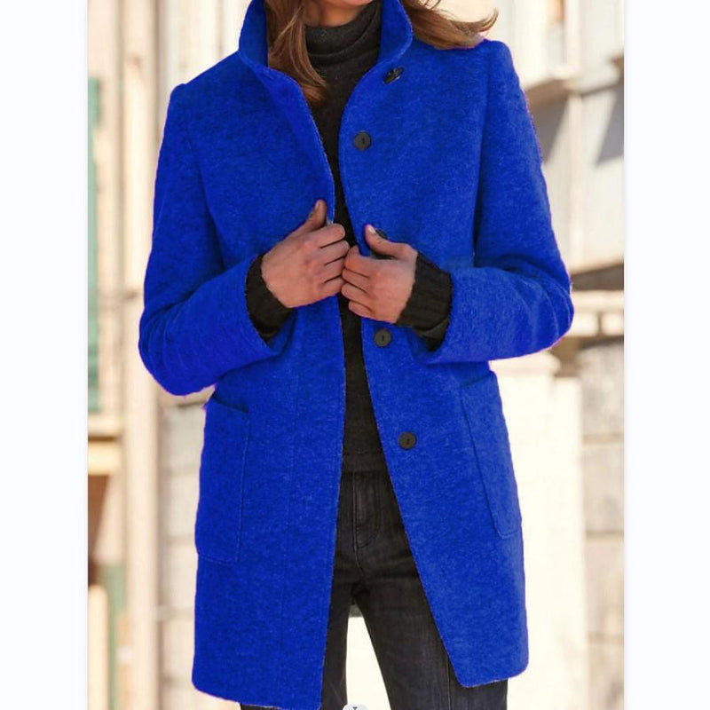 Classic Wool Women's Coat with Retro Button Closure - Amanda-Sky Blue-S-State of Style