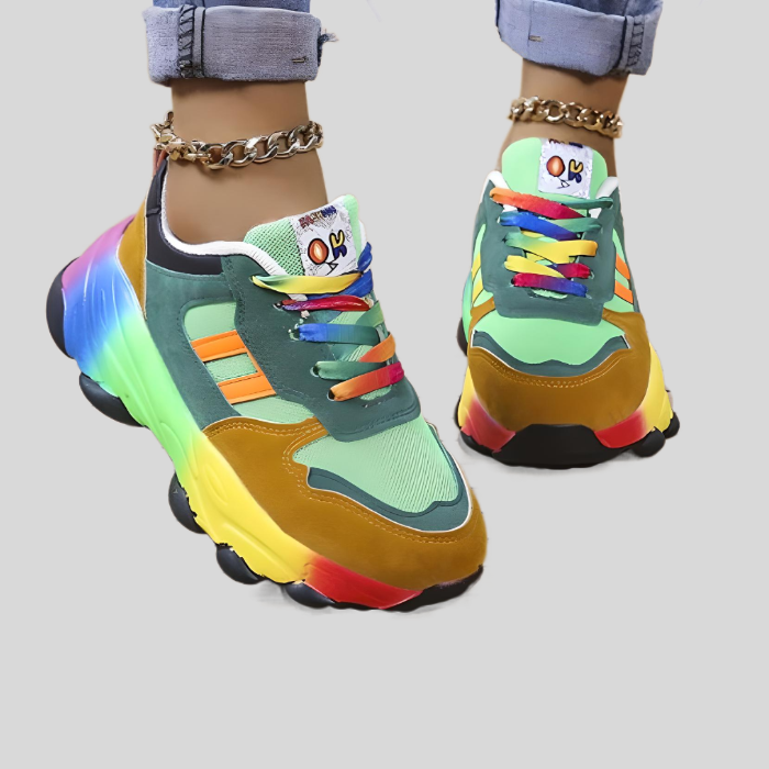 Classy – Multicoloured Lace-Up Running Shoes-Green-3.0-State of Style